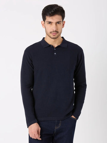 Navy Blue Solid Regular Fit Pullovers TIM PARIS