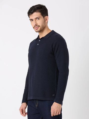 Navy Blue Solid Regular Fit Pullovers TIM PARIS