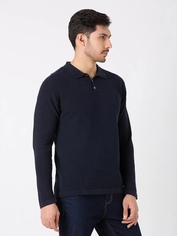 Navy Blue Solid Regular Fit Pullovers TIM PARIS