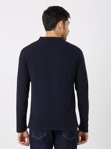 Navy Blue Solid Regular Fit Pullovers TIM PARIS