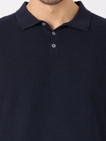 Navy Blue Solid Regular Fit Pullovers TIM PARIS