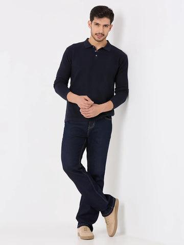 Navy Blue Solid Regular Fit Pullovers TIM PARIS