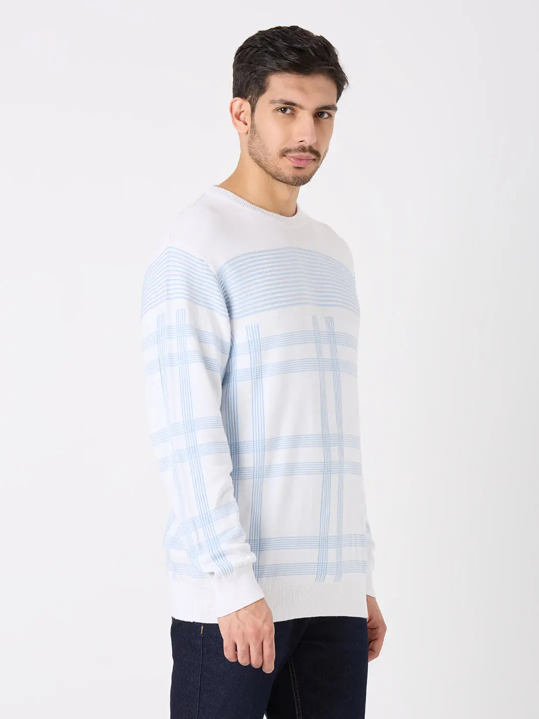 White/Sky Blue Solid Regular Fit Pullovers TIM PARIS