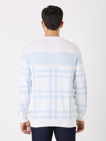 White/Sky Blue Solid Regular Fit Pullovers TIM PARIS
