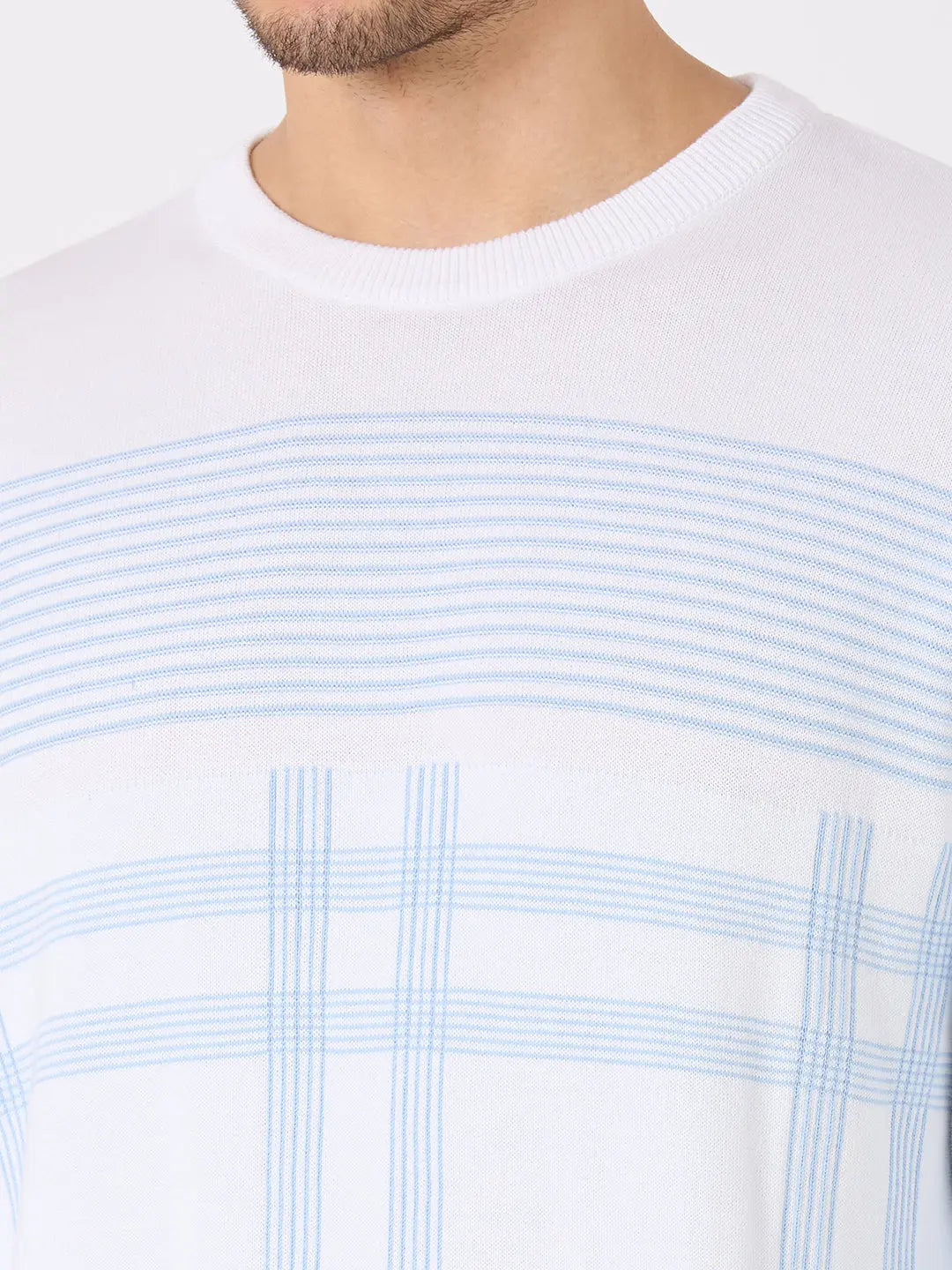 White/Sky Blue Solid Regular Fit Pullovers TIM PARIS
