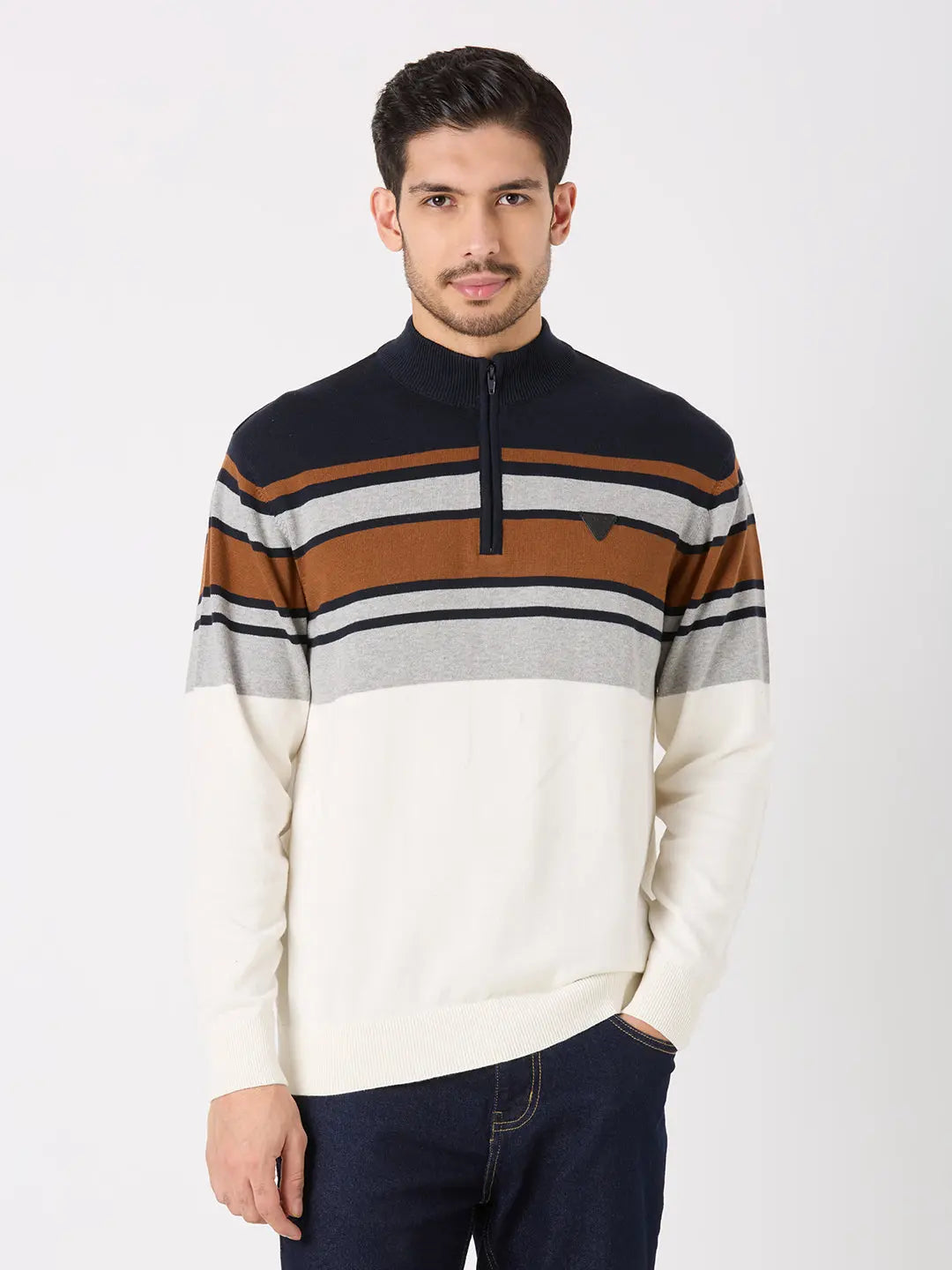 Navy/Egret Solid Regular Fit Pullovers TIM PARIS