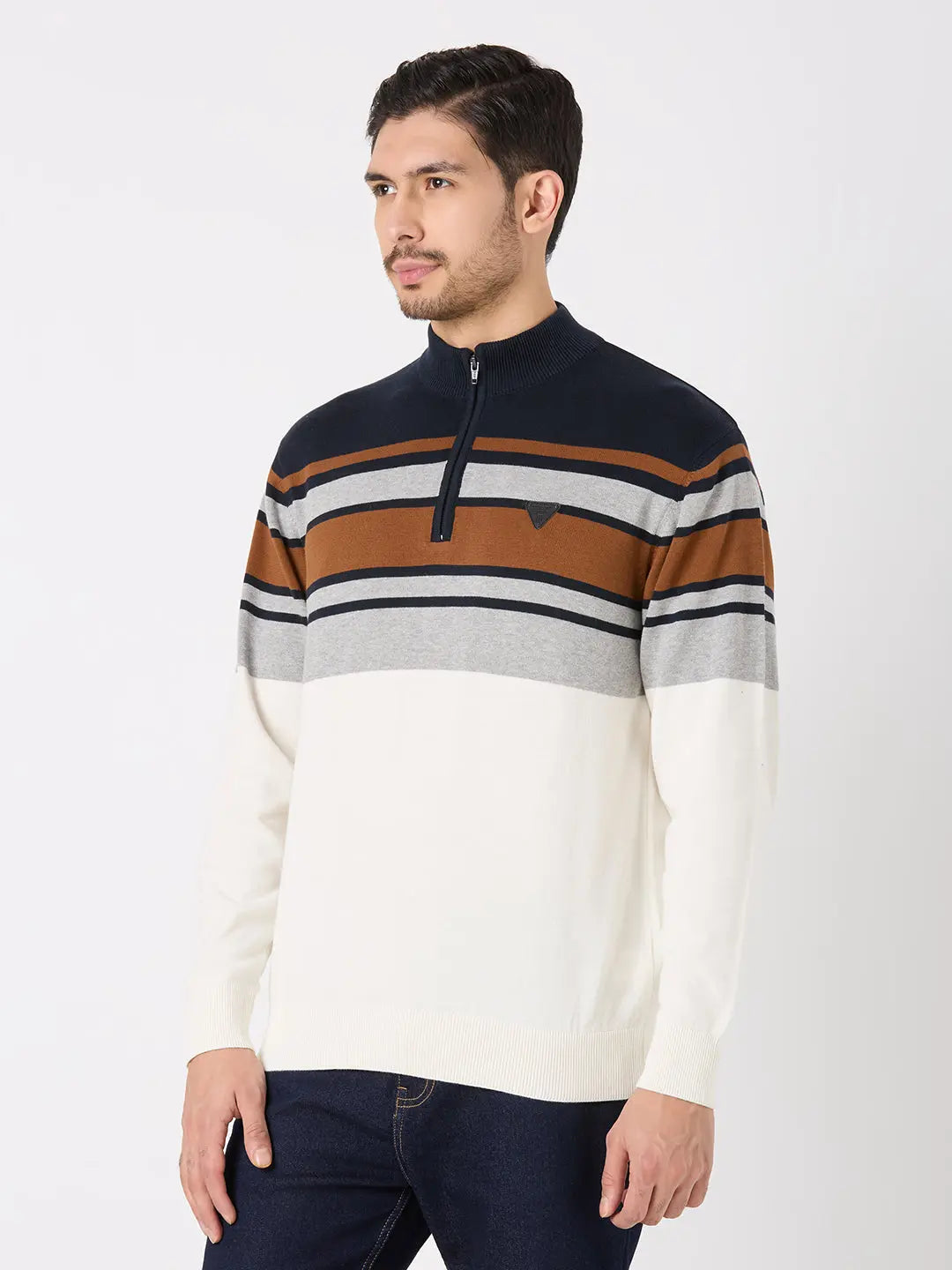 Navy/Egret Solid Regular Fit Pullovers TIM PARIS