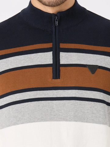 Navy/Egret Solid Regular Fit Pullovers TIM PARIS