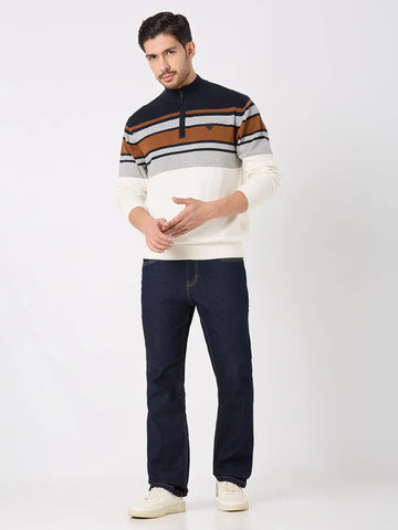 Navy/Egret Solid Regular Fit Pullovers TIM PARIS