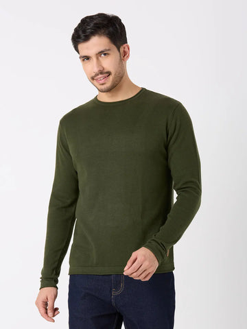 Olive Green Solid Regular Fit Pullovers TIM PARIS