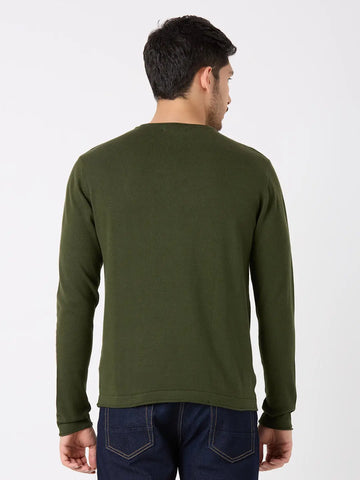 Olive Green Solid Regular Fit Pullovers TIM PARIS