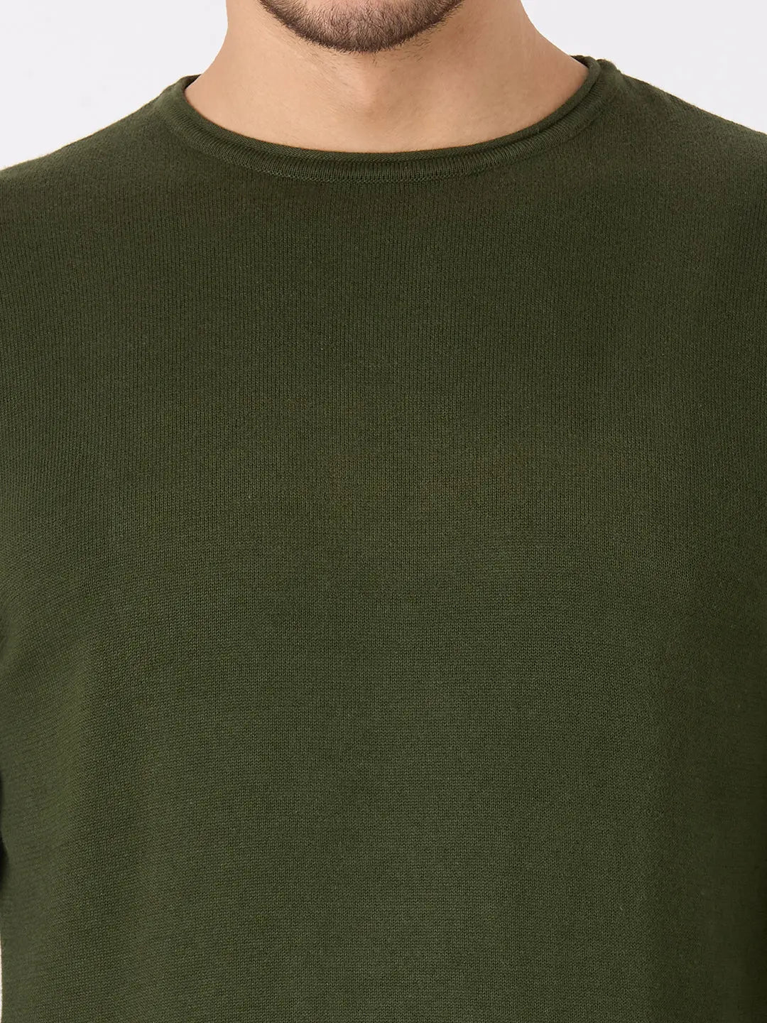 Olive Green Solid Regular Fit Pullovers TIM PARIS