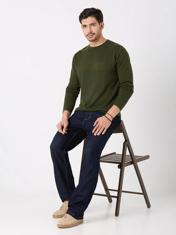 Olive Green Solid Regular Fit Pullovers TIM PARIS