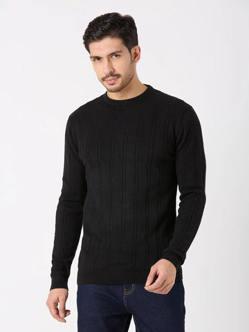 Black Solid Regular Fit Pullovers TIM PARIS