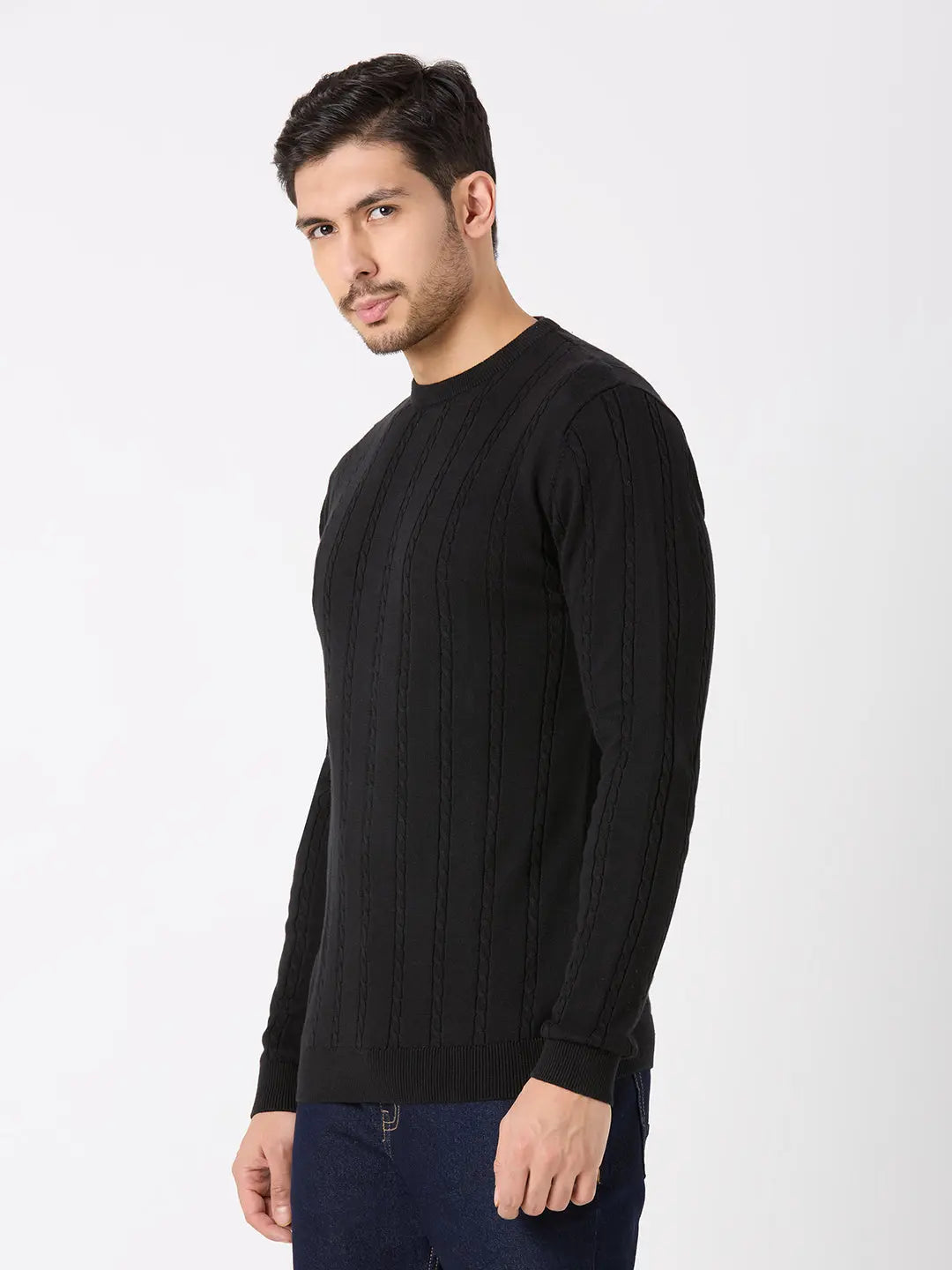 Black Solid Regular Fit Pullovers TIM PARIS