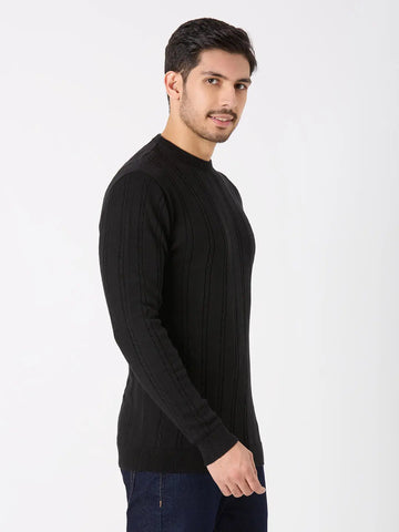 Black Solid Regular Fit Pullovers TIM PARIS