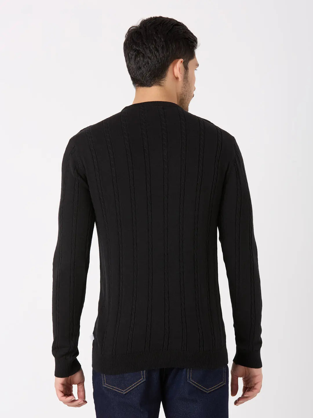 Black Solid Regular Fit Pullovers TIM PARIS