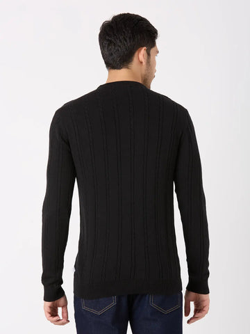 Black Solid Regular Fit Pullovers TIM PARIS