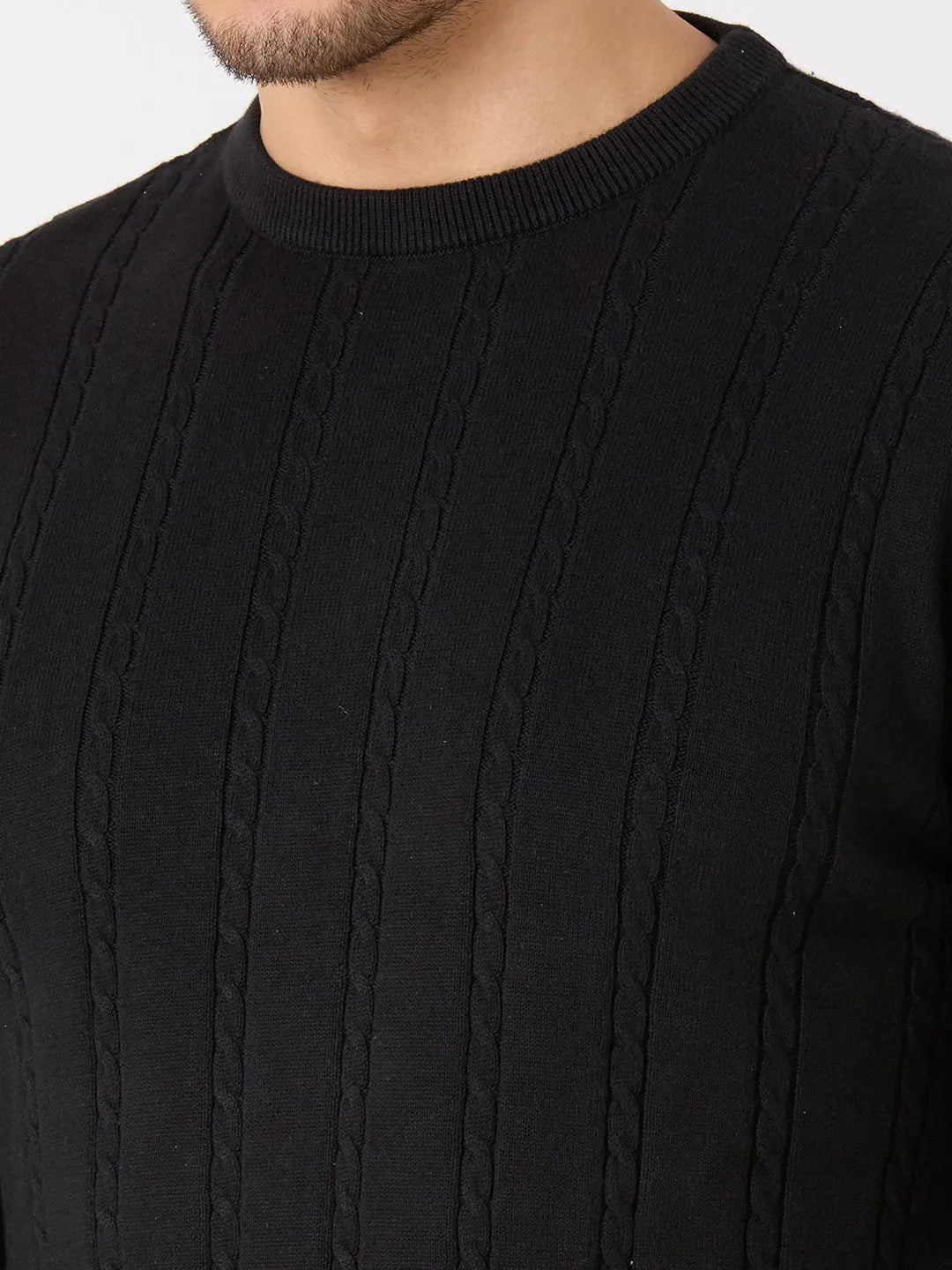 Black Solid Regular Fit Pullovers TIM PARIS