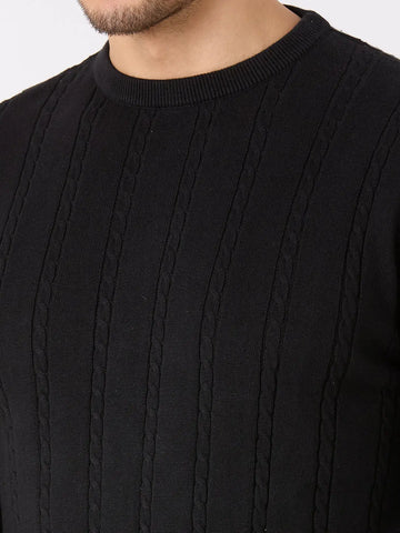 Black Solid Regular Fit Pullovers TIM PARIS