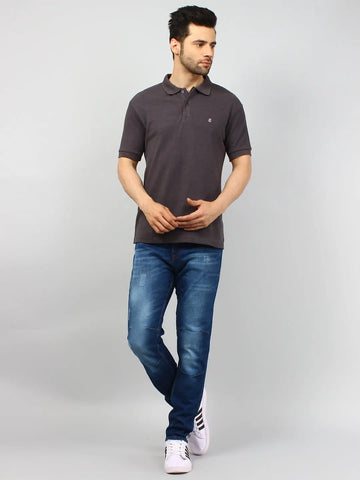 Grey Solid Polo T-shirt Tim Paris