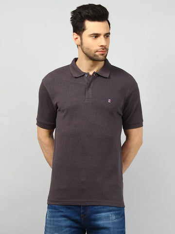 Grey Solid Polo T-shirt Tim Paris