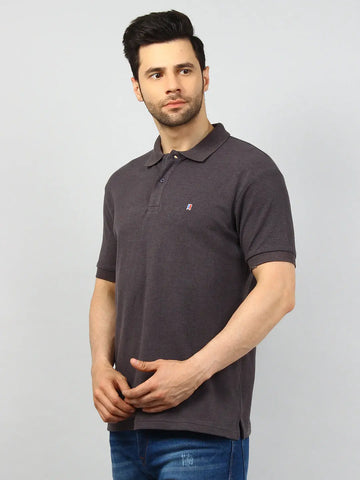 Grey Solid Polo T-shirt Tim Paris