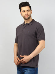 Grey Solid Polo T-shirt