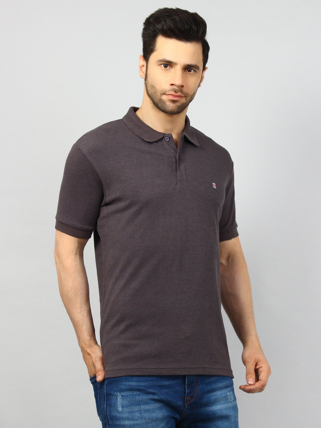 Grey Solid Polo T-shirt