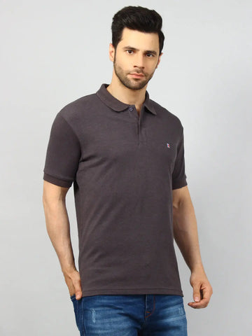 Grey Solid Polo T-shirt Tim Paris