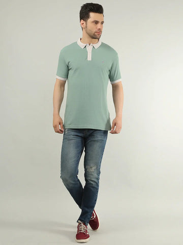 Green Solid Regular Fit T-shirt Tim Paris