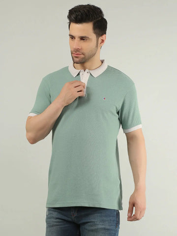 Green Solid Regular Fit T-shirt Tim Paris
