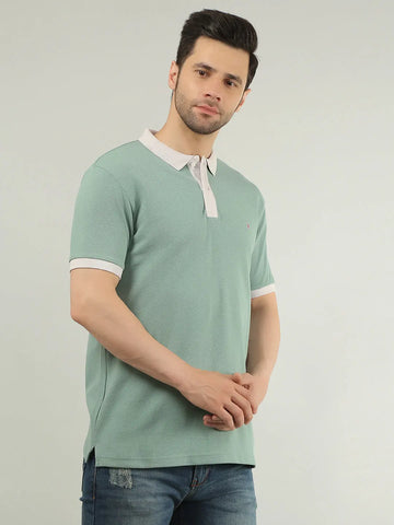 Green Solid Regular Fit T-shirt Tim Paris