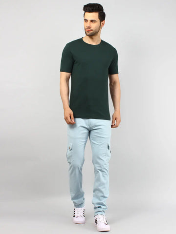 Green Round Neck Solid T Shirt TIM PARIS