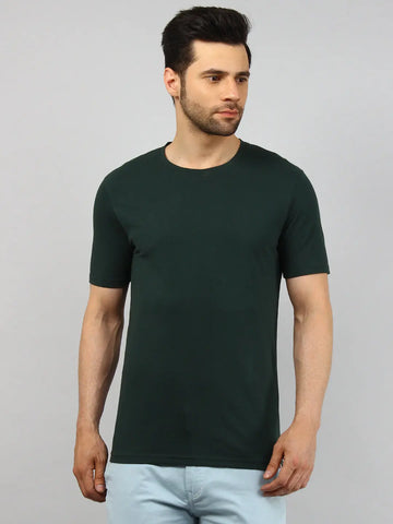 Green Round Neck Solid T Shirt TIM PARIS