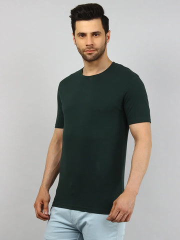 Green Round Neck Solid T Shirt TIM PARIS