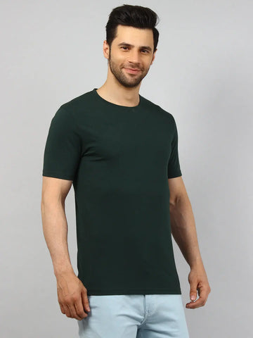 Green Round Neck Solid T Shirt TIM PARIS