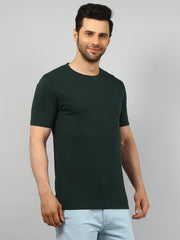 Green Round Neck Solid T Shirt