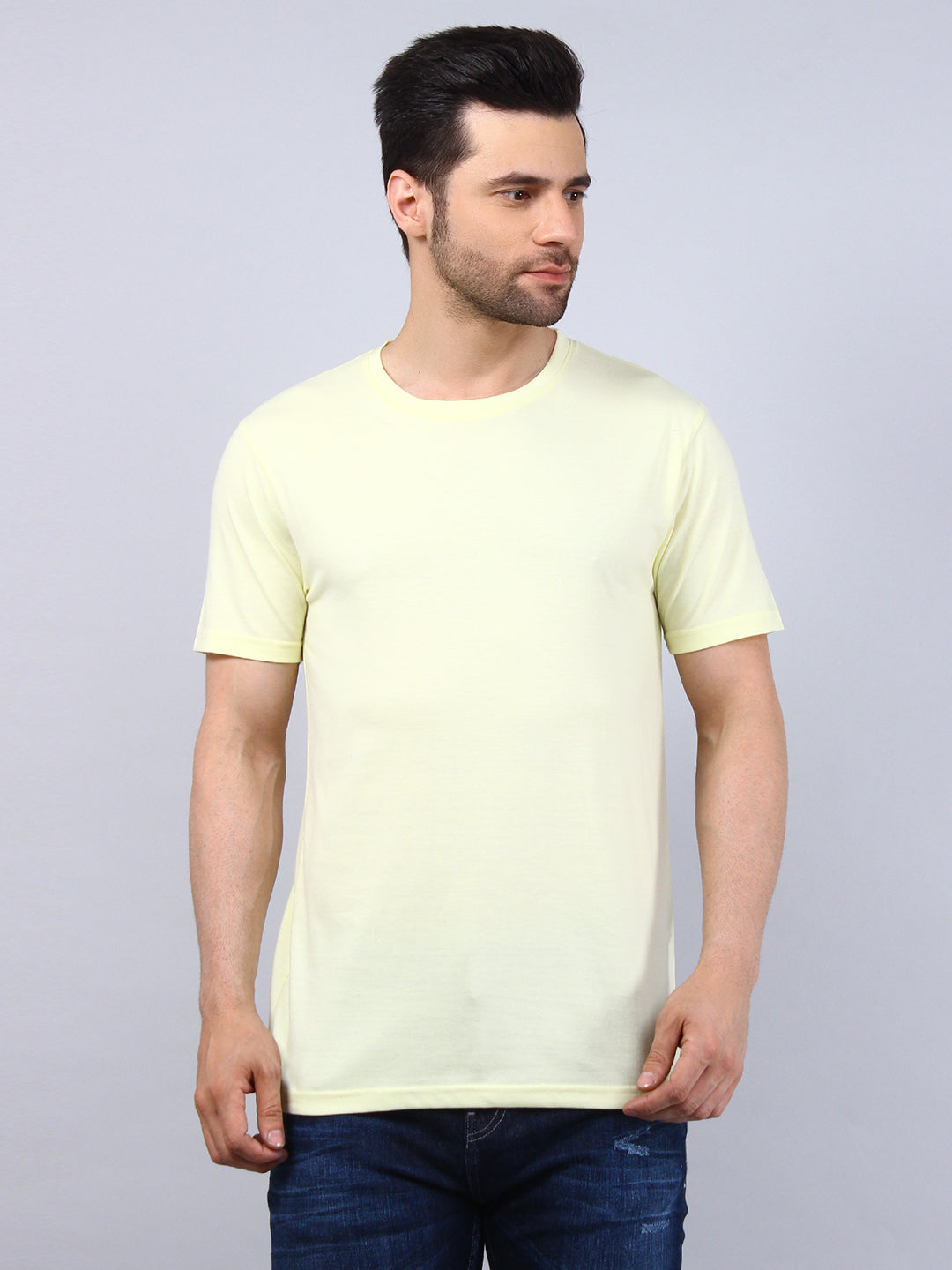 Yellow Solid Regular Fit T-shirt