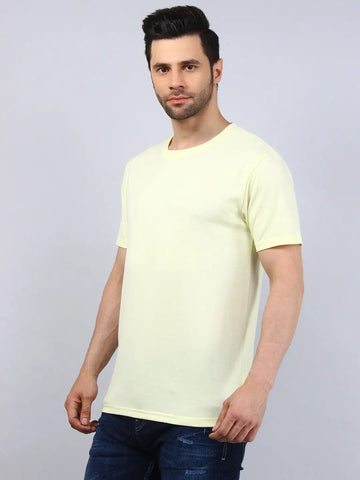Yellow Solid Regular Fit T-shirt Tim Paris