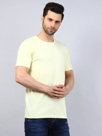 Yellow Solid Regular Fit T-shirt Tim Paris