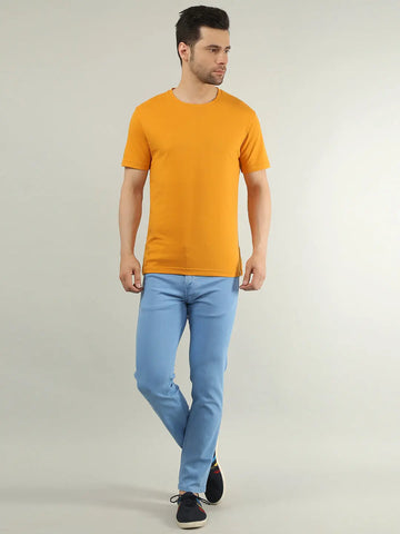 Yellow Round Neck Solid T Shirt TIM PARIS