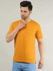 Yellow Round Neck Solid T Shirt