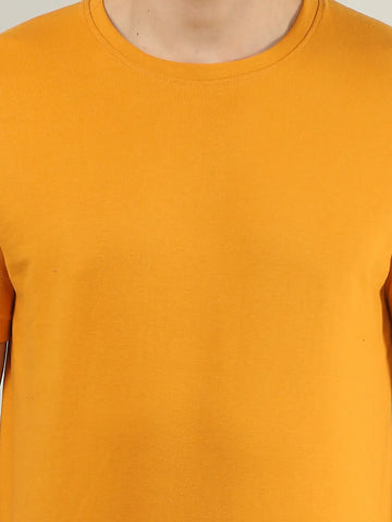 Yellow Round Neck Solid T Shirt TIM PARIS