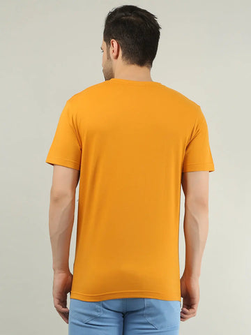 Yellow Round Neck Solid T Shirt TIM PARIS