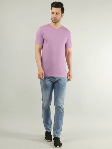 Purple Solid Regular Fit T-shirt Tim Paris