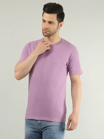 Purple Solid Regular Fit T-shirt Tim Paris
