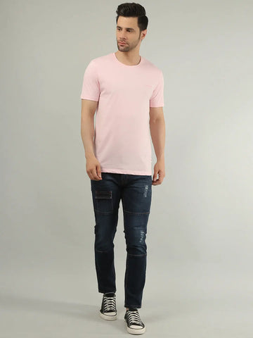 Pink Solid Regular Fit T-shirt Tim Paris