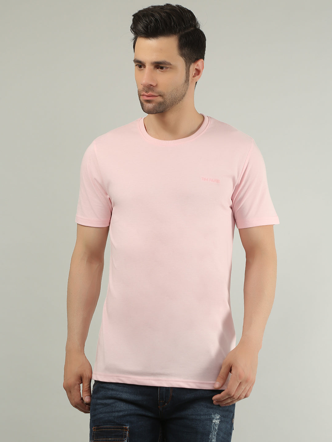 Pink Solid Regular Fit T-shirt