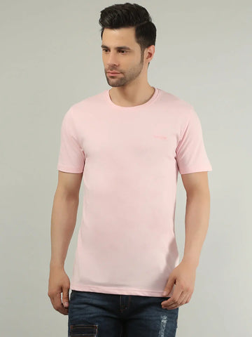 Pink Solid Regular Fit T-shirt Tim Paris
